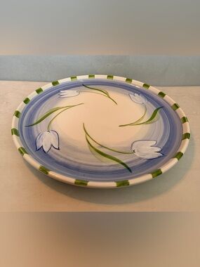 Bath & Body Works At Home Ceramic Plate 11” Blue & Green W/Tulip Design VTG
